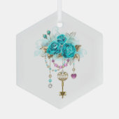 ターコイズバラと鍵 ガラスオーナメント (裏面)
