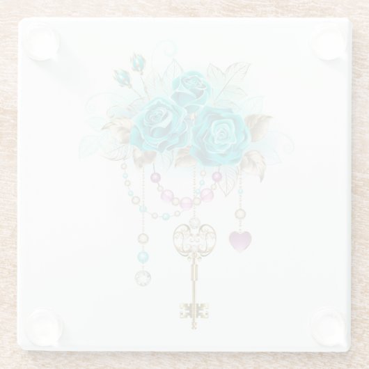 ターコイズバラと鍵 ガラスコースター (裏面)