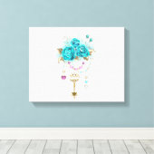 ターコイズバラと鍵 キャンバスプリント (インサイチュ (ウッドフロア))