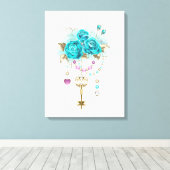 ターコイズバラと鍵 キャンバスプリント (インサイチュ (ウッドフロア))