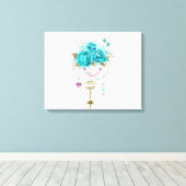 ターコイズバラと鍵 キャンバスプリント (インサイチュ (ウッドフロア))