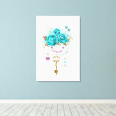 ターコイズバラと鍵 キャンバスプリント (インサイチュ (ウッドフロア))