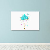 ターコイズバラと鍵 キャンバスプリント (インサイチュ (ウッドフロア))