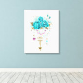 ターコイズバラと鍵 キャンバスプリント (インサイチュ (ウッドフロア))