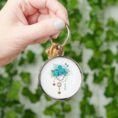 ターコイズバラと鍵 キーホルダー (手)
