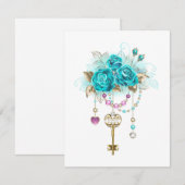 ターコイズバラと鍵 サンキューカード (正面/裏面)