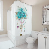 ターコイズバラと鍵 シャワーカーテン (インサイチュ)