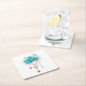 ターコイズバラと鍵 スクエアペーパーコースター (インサイチュ)