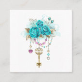 ターコイズバラと鍵 スクエア名刺 (正面)