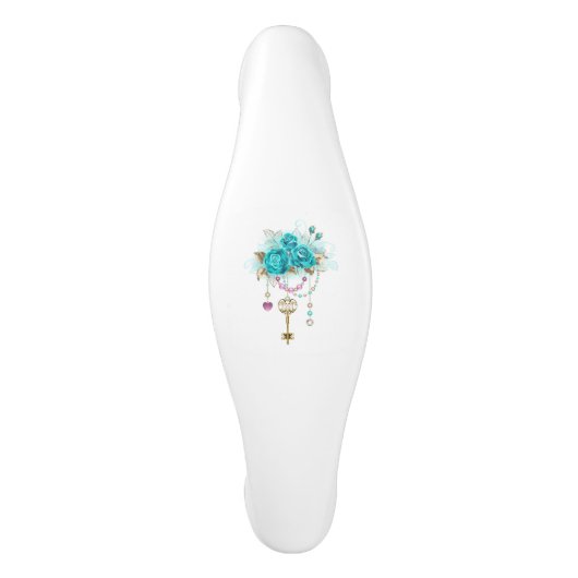 ターコイズバラと鍵 セラミックキャビネット取っ手 (正面)