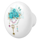 ターコイズバラと鍵 セラミックノブ (右)