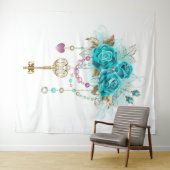 ターコイズバラと鍵 タペストリー (インサイチュ(横))