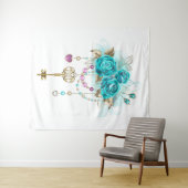 ターコイズバラと鍵 タペストリー (インサイチュ(横))