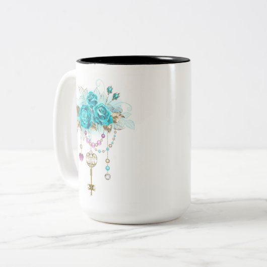 ターコイズバラと鍵 ツートーンマグカップ (正面左)