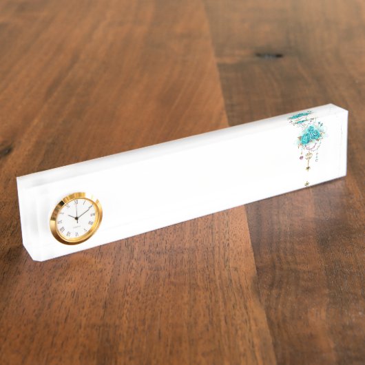 ターコイズバラと鍵 デスクネームプレート (側面)