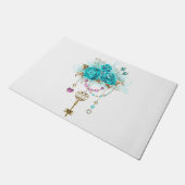 ターコイズバラと鍵 ドアマット (アングル)