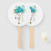 ターコイズバラと鍵 ハンドファン (正面&裏面)