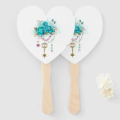 ターコイズバラと鍵 ハンドファン (正面&裏面)