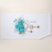 ターコイズバラと鍵 ビーチタオル (正面)