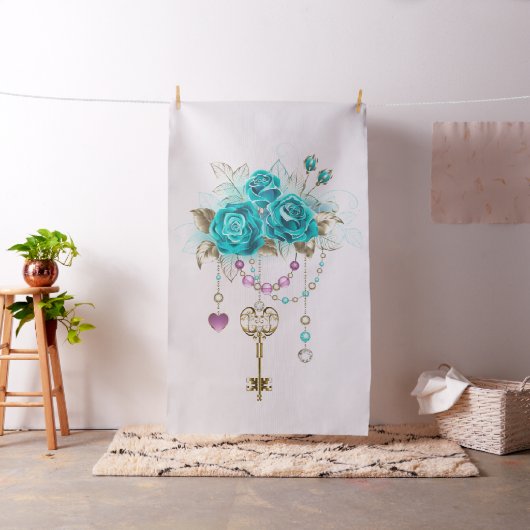 ターコイズバラと鍵 ファブリック (インサイチュ)