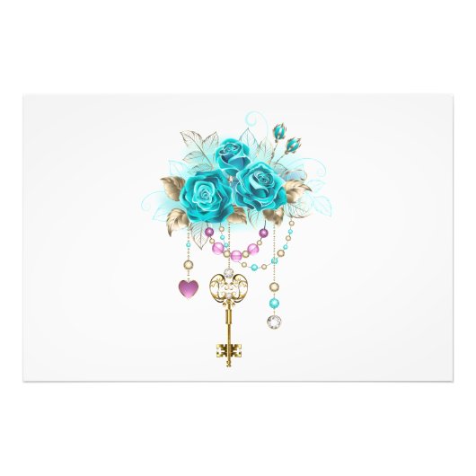ターコイズバラと鍵 フォトプリント (正面)