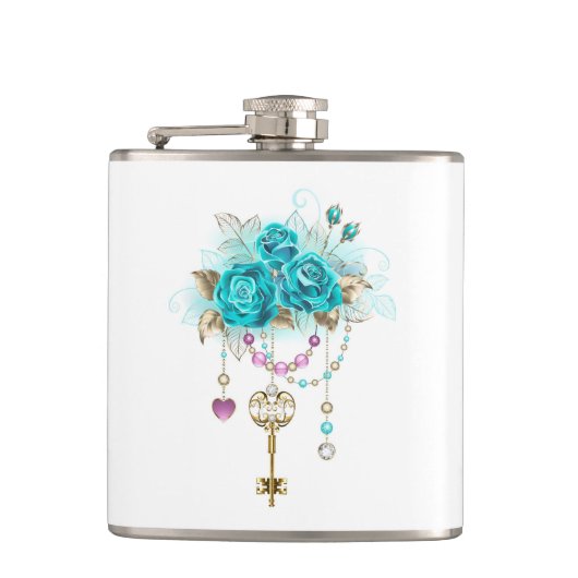 ターコイズバラと鍵 フラスク (正面)