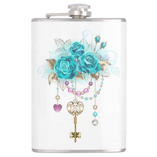 ターコイズバラと鍵 フラスク (正面)