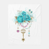 ターコイズバラと鍵 フリースブランケット (正面)