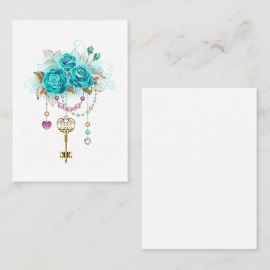 ターコイズバラと鍵 プレイスカード (正面/裏面)