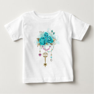 ターコイズバラと鍵 ベビーTシャツ