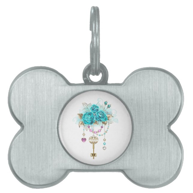 ターコイズバラと鍵 ペットネームタグ (正面)