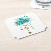 ターコイズバラと鍵 ペーパーコースター (アングル)