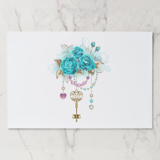 ターコイズバラと鍵 ペーパーパッド (正面)
