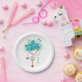 ターコイズバラと鍵 ペーパープレート (パーティー)