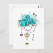ターコイズバラと鍵 ポストカード (正面/裏面)