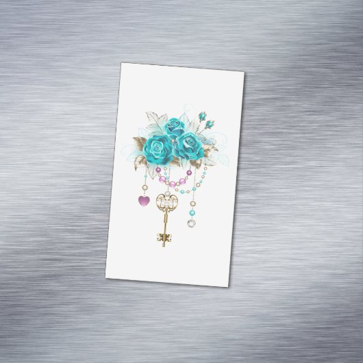 ターコイズバラと鍵 マグネット名刺 (インサイチュ)