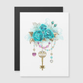 ターコイズバラと鍵 マグネット招待状 (正面/裏面)