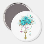 ターコイズバラと鍵 マグネット (正面/裏面)