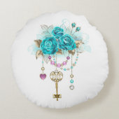 ターコイズバラと鍵 ラウンドクッション (裏面)