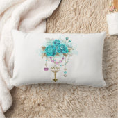 ターコイズバラと鍵 ランバークッション (ブランケット)