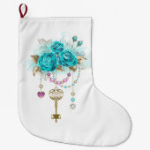 ターコイズバラと鍵 ラージクリスマスストッキング (正面)