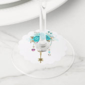 ターコイズバラと鍵 ワイングラスタグ (クローズアップ)