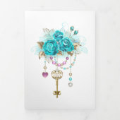 ターコイズバラと鍵 三つ折り招待状 (カバー)