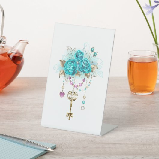ターコイズバラと鍵 台座サイン (インサイチュ)