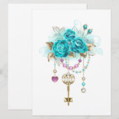 ターコイズバラと鍵 招待状 (正面/裏面)