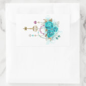 ターコイズバラと鍵 長方形シール (バッグ)