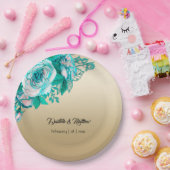 ターコイズバラの金ゴールド結婚の ペーパープレート (パーティー)