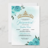 ターコイズバラゴールデンティアラキンセアニラ誕生日 招待状 (正面)