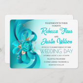 ターコイズバラティファニーフローラモダンボホ 招待状 (正面/裏面)