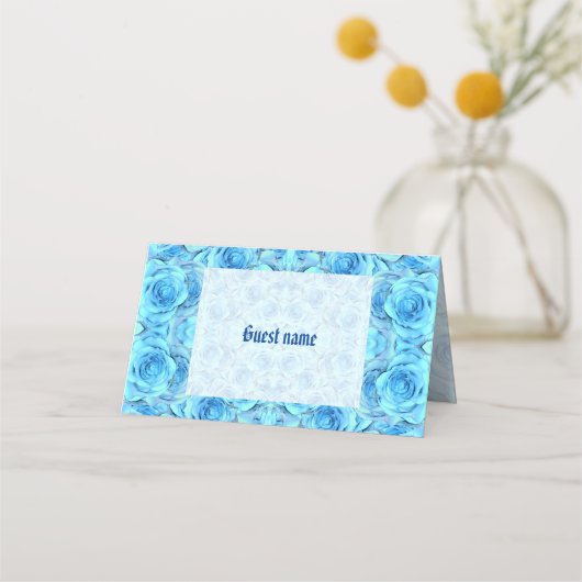 ターコイズバラデザイン結婚 プレイスカード (正面)